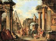 Giovanni Paolo Panini A capriccio of classical ruins with Diogenes throwing away his cup France oil painting artist